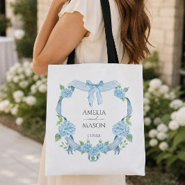 Blå Hydrangea Kröningsvattenfärg Bröllop Tygkasse