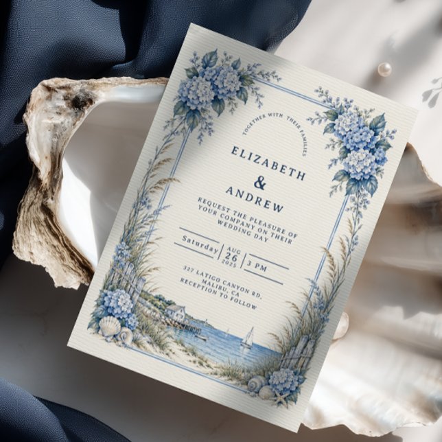 Blå Hydrangea Kustbröllop Inbjudningar (Skapare uppladdad)