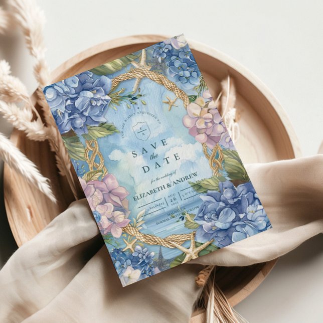 Blå Hydrangea Kustsladd Bröllop Spara Datumet (Skapare uppladdad)
