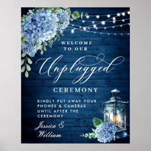 Blå Hydrangea Lykta Oansluten Bröllopsceremoni Poster