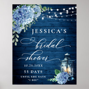 Blå Hydrangea Lykta Trä Boho Bröllopsdusch Poster