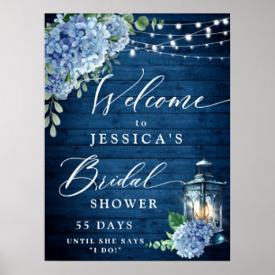 Blå Hydrangea Lykta Trä Boho Bröllopsdusch Poster
