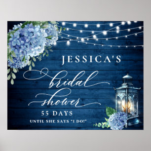 Blå Hydrangea Lykta Trä Boho Bröllopsdusch Poster