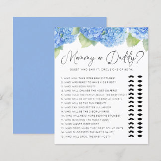 Blå Hydrangea Mamma eller Pappa Baby Shower Spel