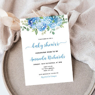 Blå Hydrangea Mamma till Bebis Baby Shower Inbjudningar