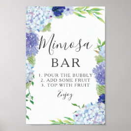 Blå Hydrangea Mimosa Bar Skylt