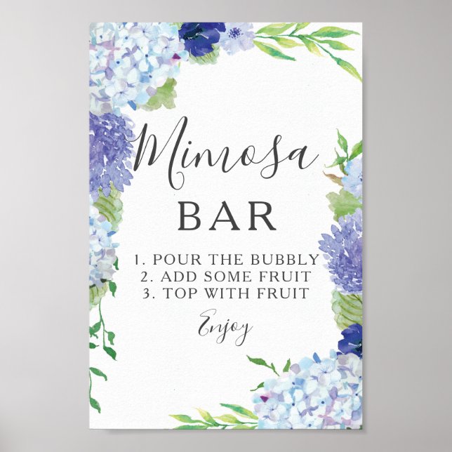 Blå Hydrangea Mimosa Bar Skylt (Framsidan)