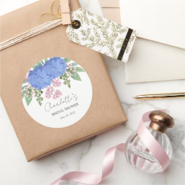 Blå Hydrangea Modern Blomsterbröllopsfest Runt Klistermärke