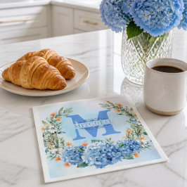 Blå Hydrangea Monogram Pappersservett