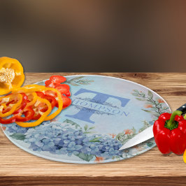 Blå Hydrangea Monogram Rund styckningsdel