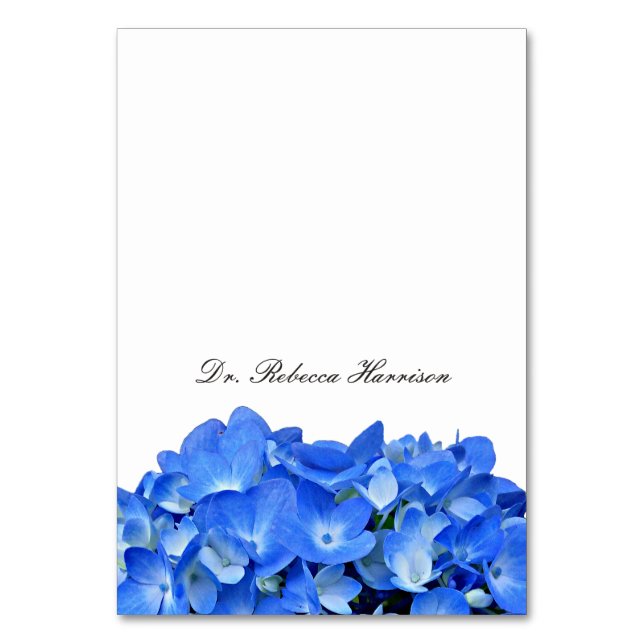 Blå Hydrangea Namn Mall Platskort Bordsnummer (Framsidan)