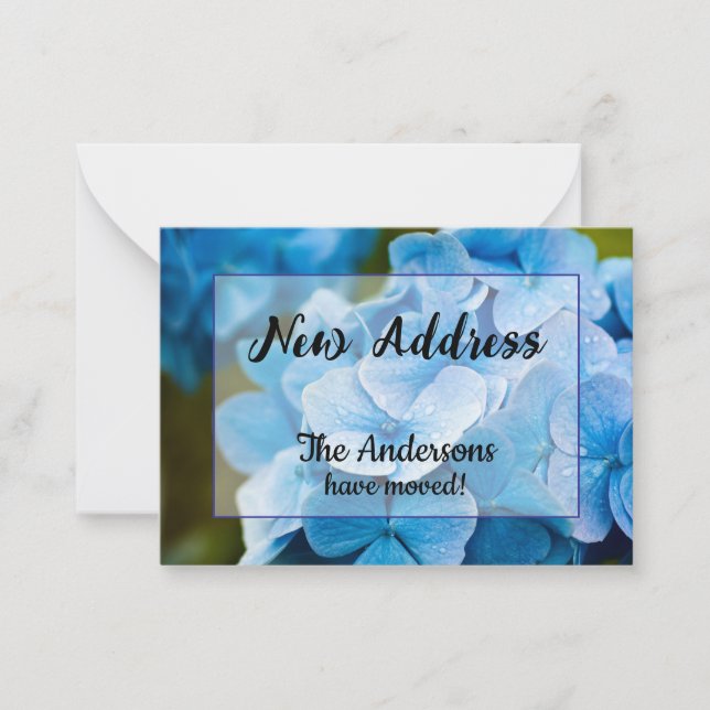 Blå Hydrangea Nytt adress meddelande (Framsida)
