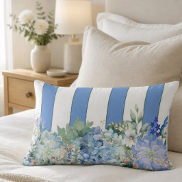 Blå Hydrangea och blommig randig lumbalpåse Lumbarkudde