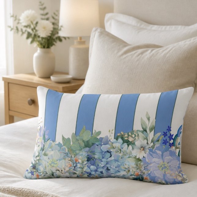 Blå Hydrangea och blommig randig lumbalpåse Lumbarkudde (Skapare uppladdad)
