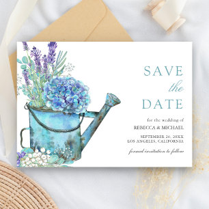 Blå Hydrangea och Lavendel Blommig Bröllop Spara Datumet