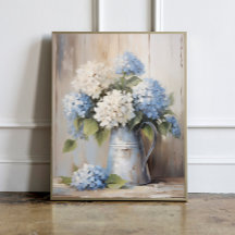 Blå Hydrangea-Oljemålning Poster