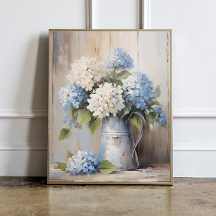 Blå Hydrangea-Oljemålning Poster
