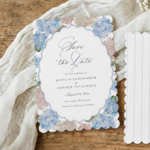 Blå Hydrangea Oval Elegant Blommig Vintage Bröllop Spara Datumet