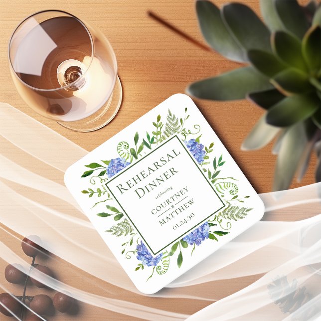 Blå Hydrangea Övningsmiddag Underlägg Papper Kvadrat (Skapare uppladdad)