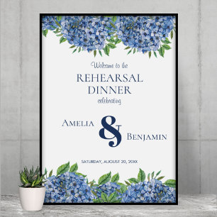 Blå Hydrangea Övningsmiddagsskölds för Bröllop Poster