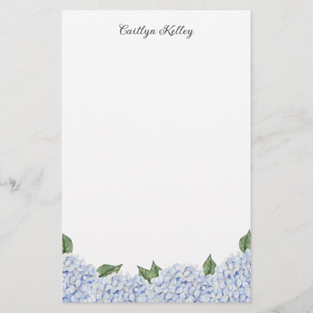 Blå Hydrangea Personlig Stationery Papper Flygblad (Framsidan)