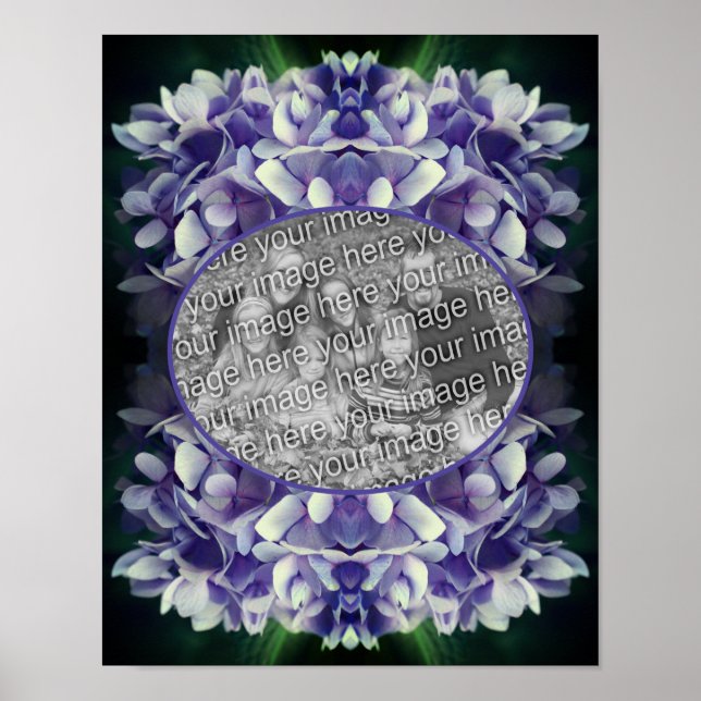 Blå Hydrangea Petals Ram Lägg till ditt foto Poster (Framsidan)