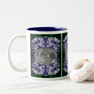 Blå Hydrangea Petals Ram Lägg till ditt foto Två-Tonad Mugg