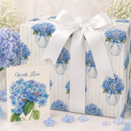 Blå Hydrangea Presentpapper Elegant Blommig Presen
