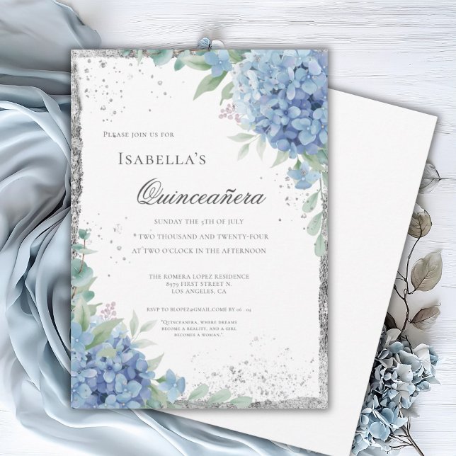 Blå Hydrangea Quinceañera-fest 15 Inbjudningar (Skapare uppladdad)