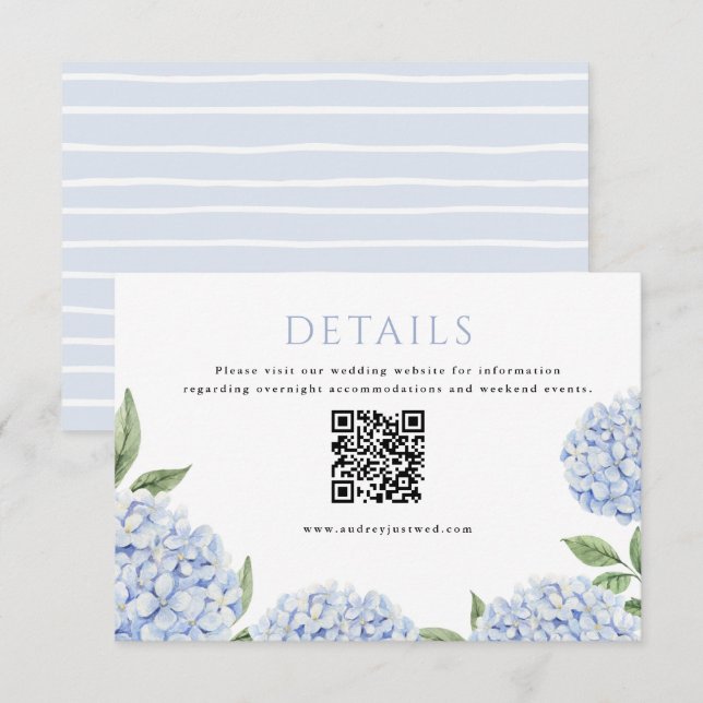 Blå Hydrangea Ram detalj QR-kod Tilläggskort (Fram/baksida)