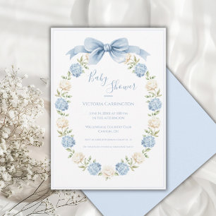 Blå Hydrangea Ram Elegant Slöja Bebis Badrum Inbjudningar