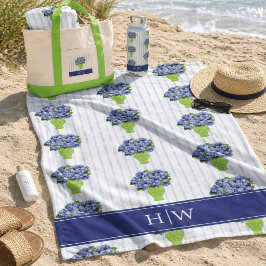 Blå Hydrangea Rand Monogram Kustmönster
