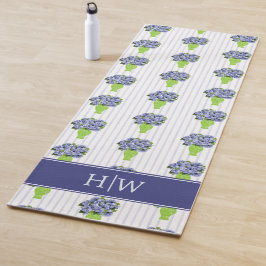 Blå Hydrangea Rand Monogram Kustmönster Yog