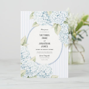 Blå Hydrangea Randig Vintage Bröllopsinbjudan Inbjudningar