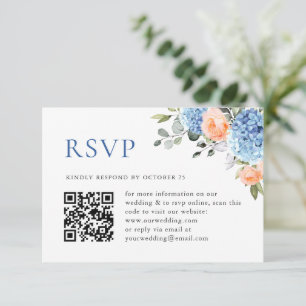 Blå Hydrangea Rosa ros Bröllop QR-kod OSA Kort