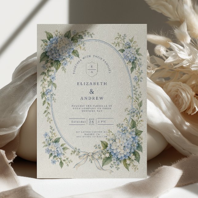 Blå Hydrangea Slinga Bröllop Inbjudningar (Skapare uppladdad)