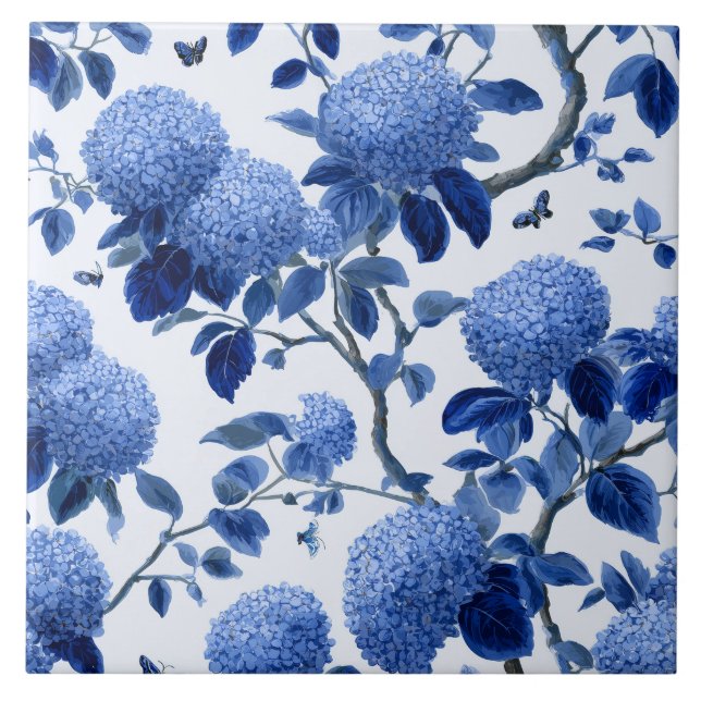 Blå Hydrangea Stugträdgårdsblomma Kakelplatta (Framsidan)