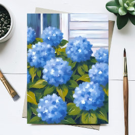 Blå Hydrangea Trädgård Blommor Botanisk Akvarell Vykort