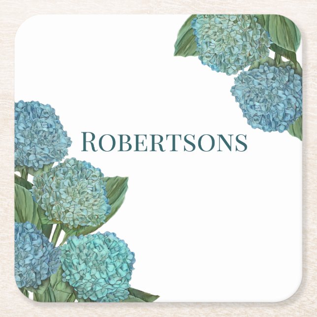 Blå Hydrangea Underlägg Papper Kvadrat (Framsidan)
