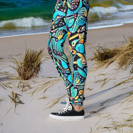 Blå Hydrangea Urban Art Mönster Leggings