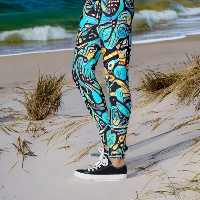 Blå Hydrangea Urban Art Mönster Leggings (Skapare uppladdad)
