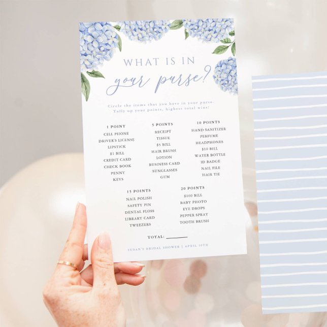 Blå Hydrangea Vad Finns I Din Handväska Spelkort Flygblad (Skapare uppladdad)