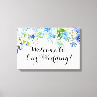 Blå Hydrangea Välkommen till vår Bröllop-skylt Canvastryck