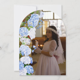 Blå Hydrangea valv Första Kommunion Tacksamhetskor Inbjudningar