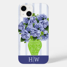 Blå Hydrangea Vas Rand Monogram Kust