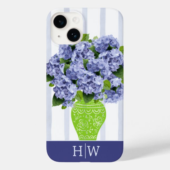  Blå Hydrangea Vas Rand Monogram Kust  (Baksida)