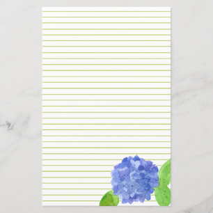 Blå Hydrangea Vattenfärgsblomma Grönt Linjerad