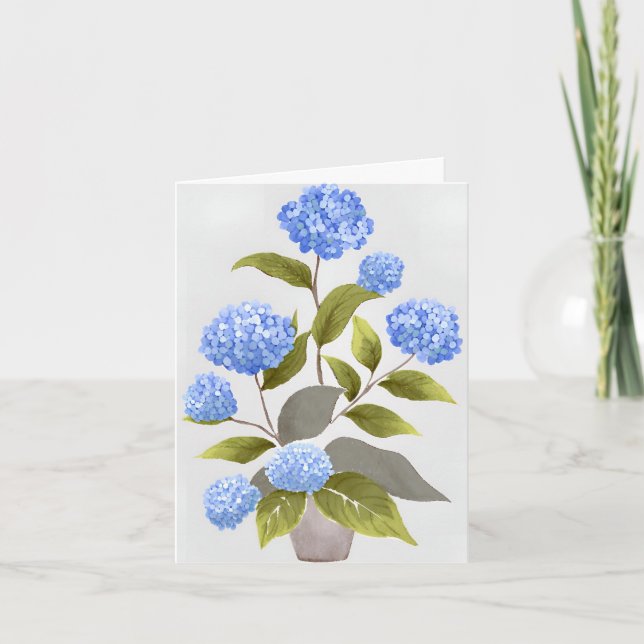 Blå Hydrangea Växt | Vacker Blommig Akvarell Kort (Framsida)