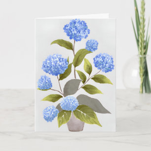 Blå Hydrangea Växt Vacker Blommig Akvarell Kort