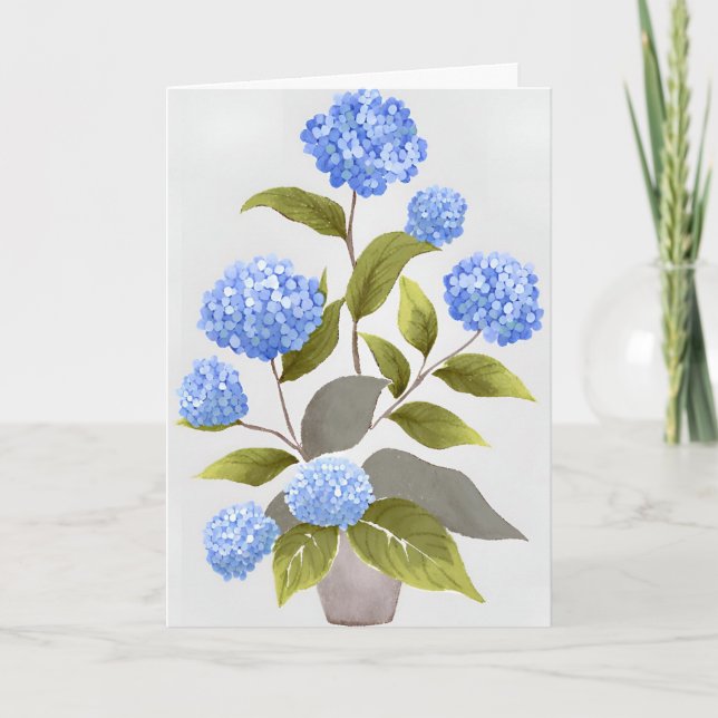 Blå Hydrangea Växt | Vacker Blommig Akvarell Kort (Framsida)